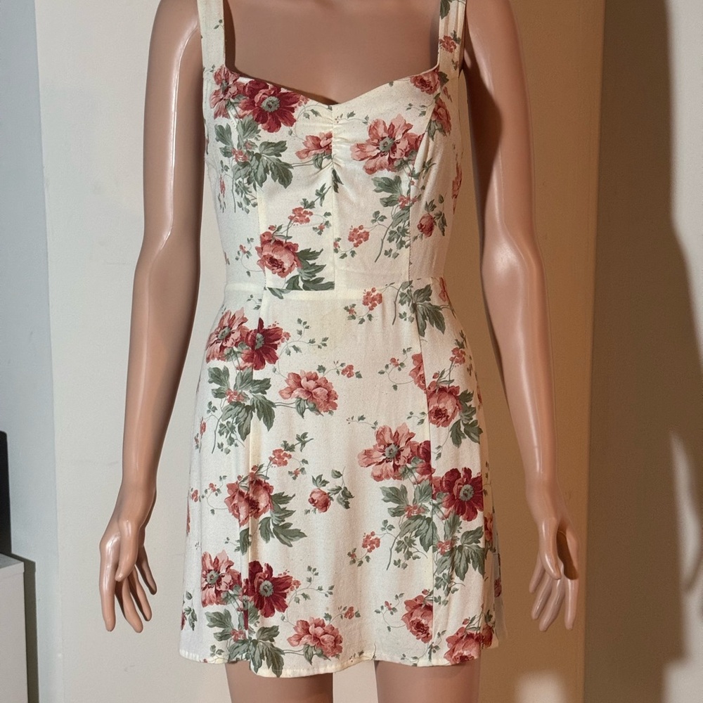 Reformation Floral Sweetheart Mini Dress - Ivory & Rose Print, Size 4 Preloved